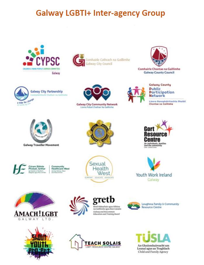 The logos of the Galway LGBT+ Inter-agency Group