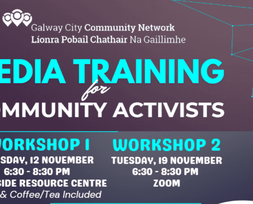 Flyer for GCCN Media Training for Community Activists - 12 & 19 November, 6.30pm - 8.30pm