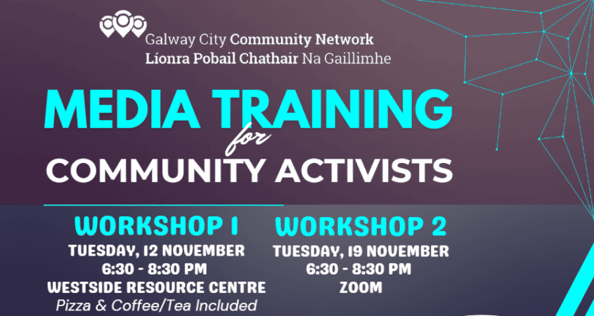 Flyer for GCCN Media Training for Community Activists - 12 & 19 November, 6.30pm - 8.30pm